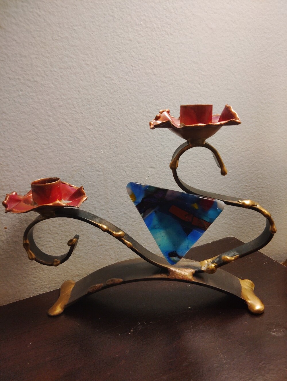 Gary Rosenthal Shabbat Jewish Art Glass Candlestick Handmade